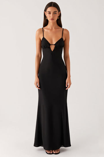 Sheath Cut Out Spaghetti Straps Black Tie Dress